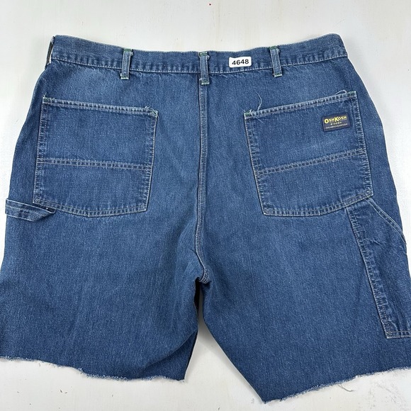 VTG OshKosh Carpenter Jean Shorts Men's 40x9 USA Made Blue Denim Jorts Cut Off - Picture 1 of 12